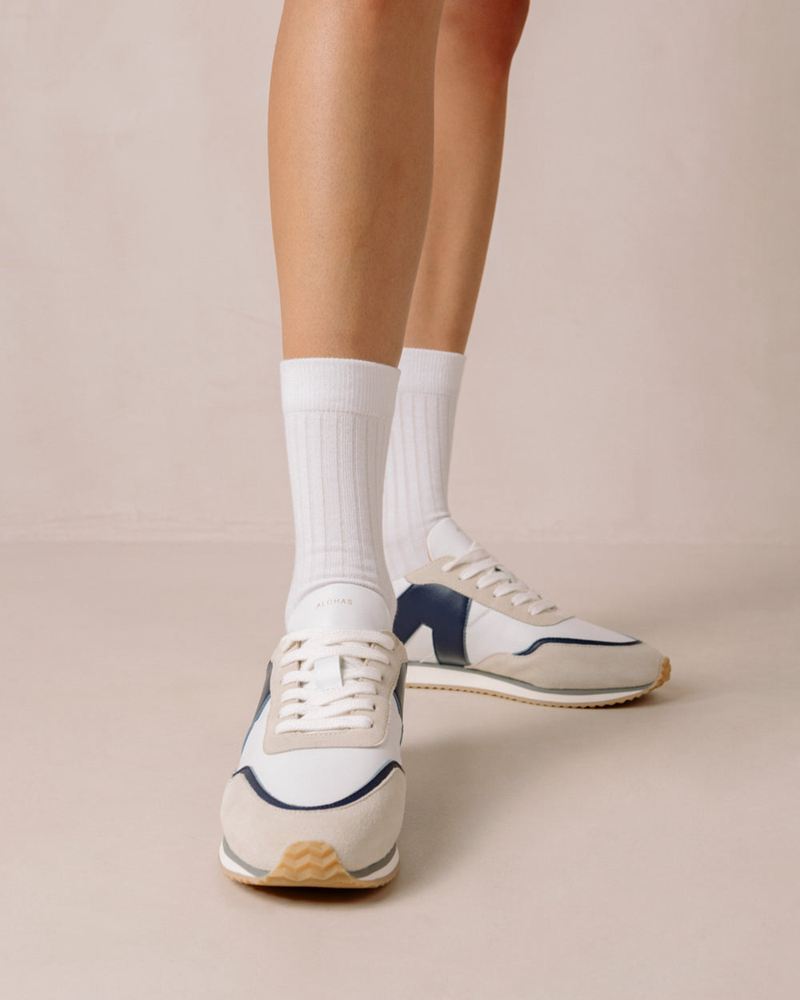 White/Navy Alohas Tb.015 Leather Women's Sneakers | PCMTD6397