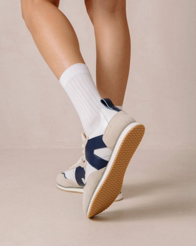 White/Navy Alohas Tb.015 Leather Women's Sneakers | PCMTD6397