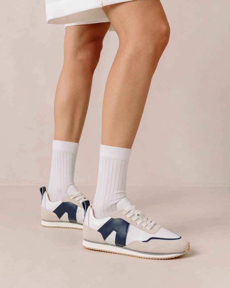 White/Navy Alohas Tb.015 Leather Women's Sneakers | PCMTD6397