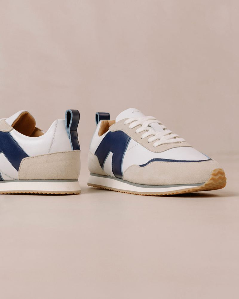 White/Navy Alohas Tb.015 Leather Women's Sneakers | PCMTD6397