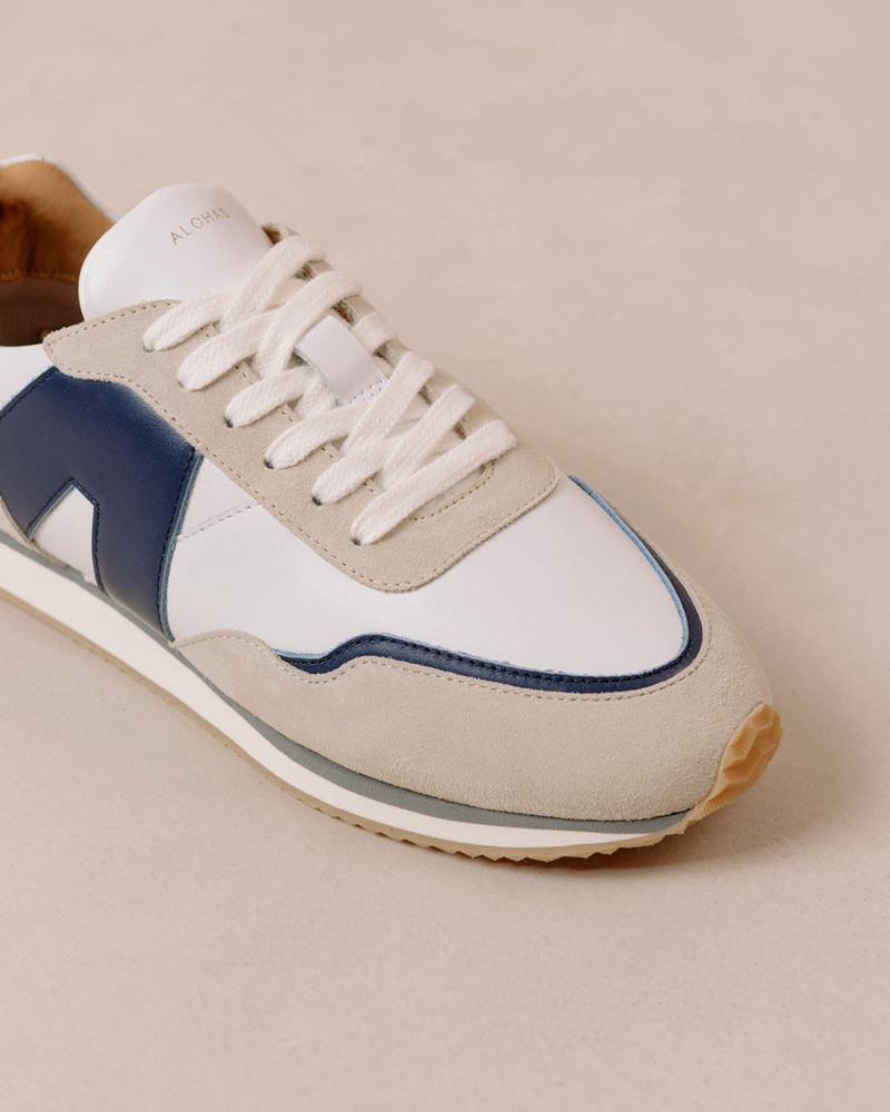 White/Navy Alohas Tb.015 Leather Women's Sneakers | PCMTD6397