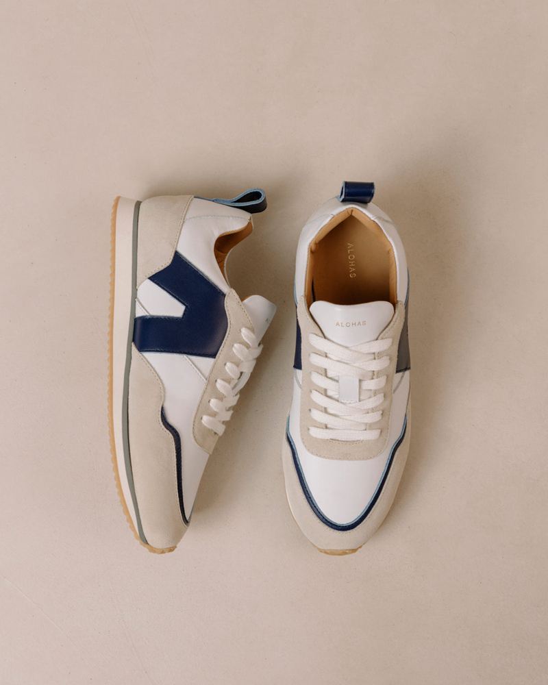 White/Navy Alohas Tb.015 Leather Women's Sneakers | PCMTD6397