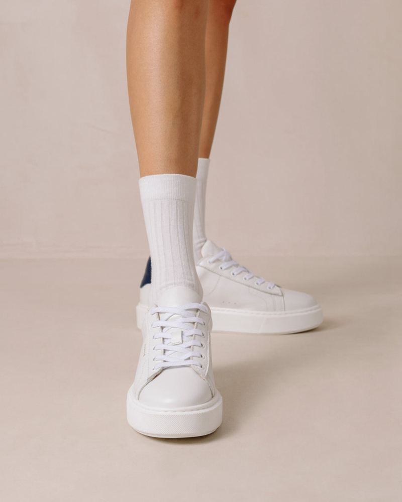 White/Navy Alohas Tb.65 Leather Women's Sneakers | ERJYI8026