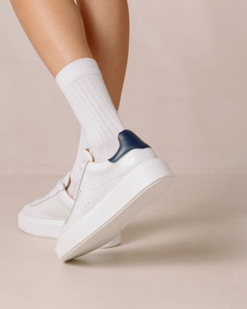 White/Navy Alohas Tb.65 Leather Women's Sneakers | ERJYI8026