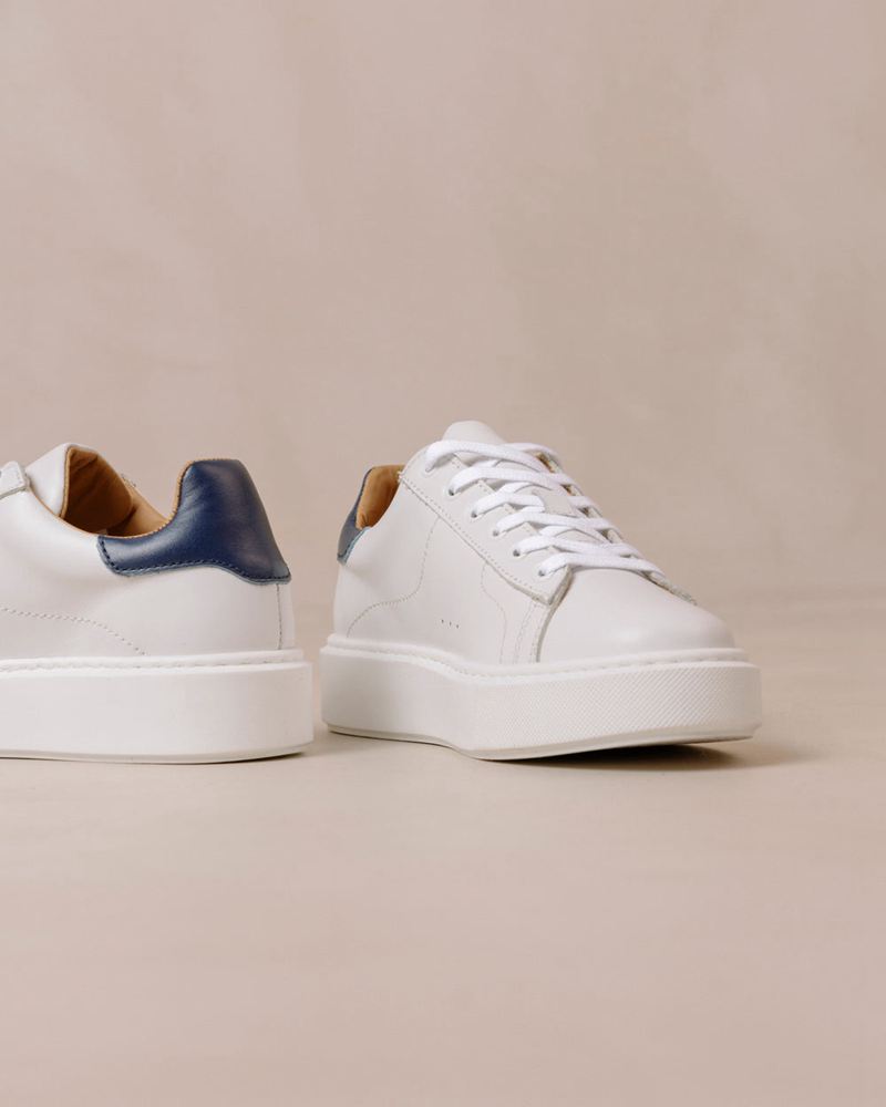 White/Navy Alohas Tb.65 Leather Women's Sneakers | ERJYI8026