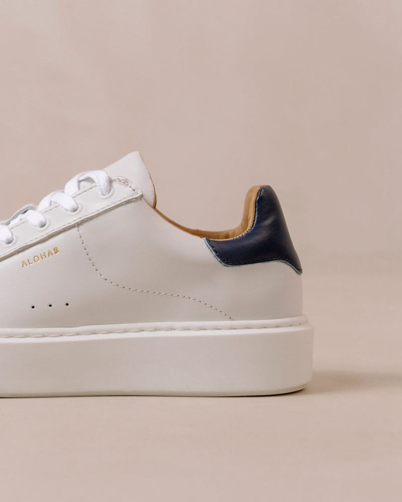 White/Navy Alohas Tb.65 Leather Women's Sneakers | ERJYI8026