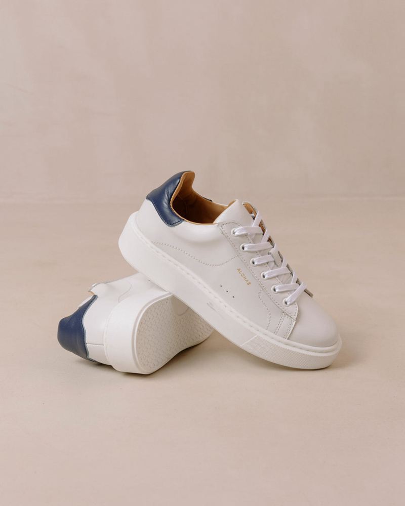 White/Navy Alohas Tb.65 Leather Women's Sneakers | ERJYI8026