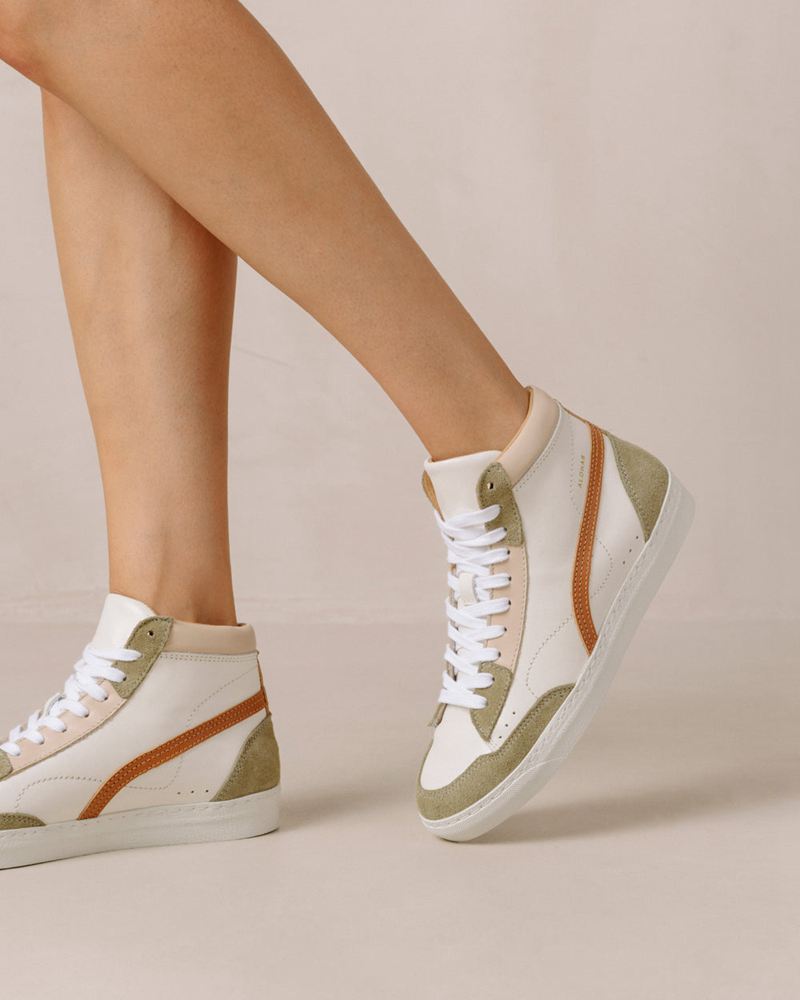 White/Olive Alohas Tb.73 Leather Women's Sneakers | RWSTZ2374