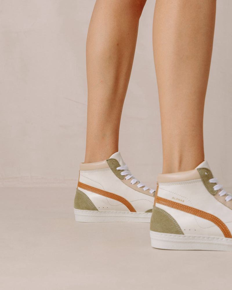 White/Olive Alohas Tb.73 Leather Women's Sneakers | RWSTZ2374