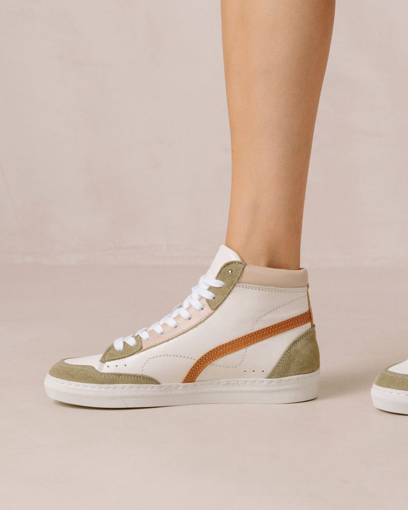 White/Olive Alohas Tb.73 Leather Women's Sneakers | RWSTZ2374