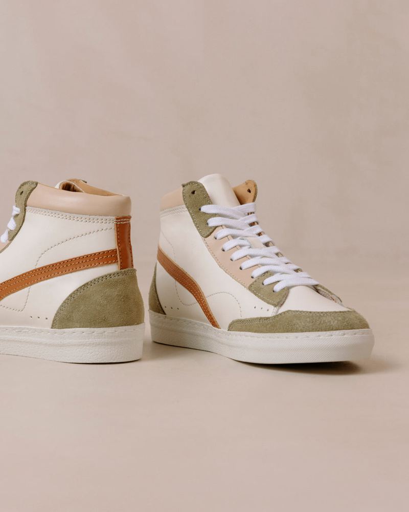 White/Olive Alohas Tb.73 Leather Women's Sneakers | RWSTZ2374