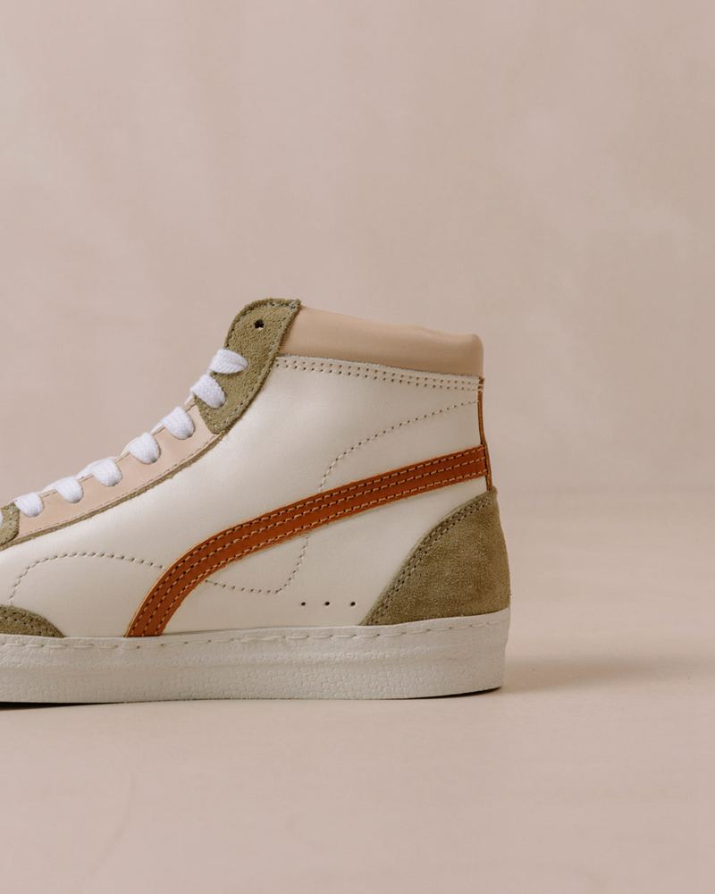 White/Olive Alohas Tb.73 Leather Women's Sneakers | RWSTZ2374