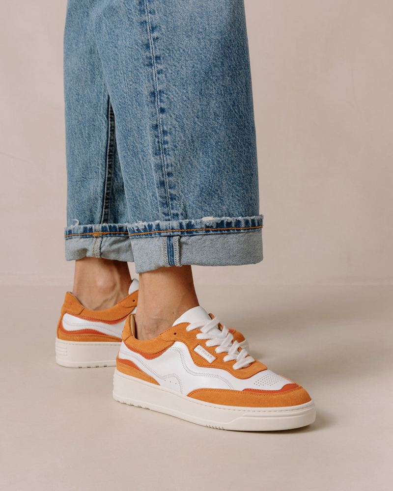 White/Orange Alohas Tb.87 Leather Women's Sneakers | UCVXO3728