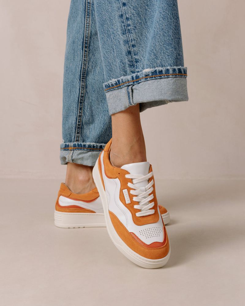 White/Orange Alohas Tb.87 Leather Women's Sneakers | UCVXO3728