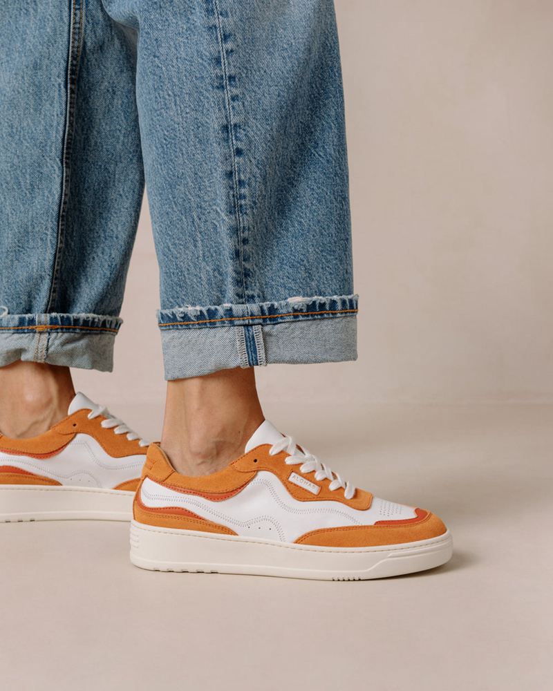 White/Orange Alohas Tb.87 Leather Women's Sneakers | UCVXO3728