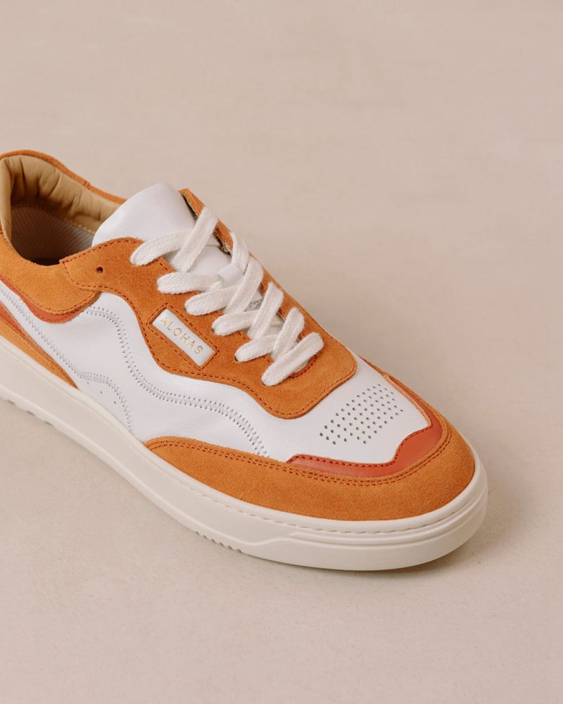 White/Orange Alohas Tb.87 Leather Women's Sneakers | UCVXO3728