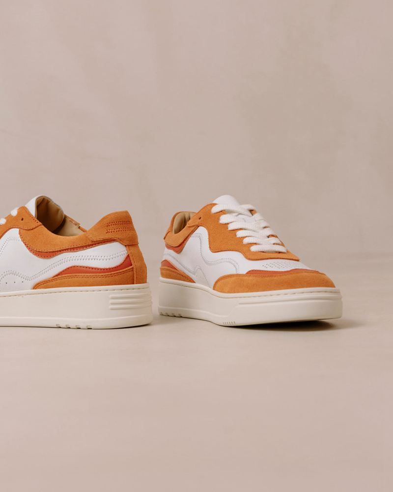 White/Orange Alohas Tb.87 Leather Women's Sneakers | UCVXO3728