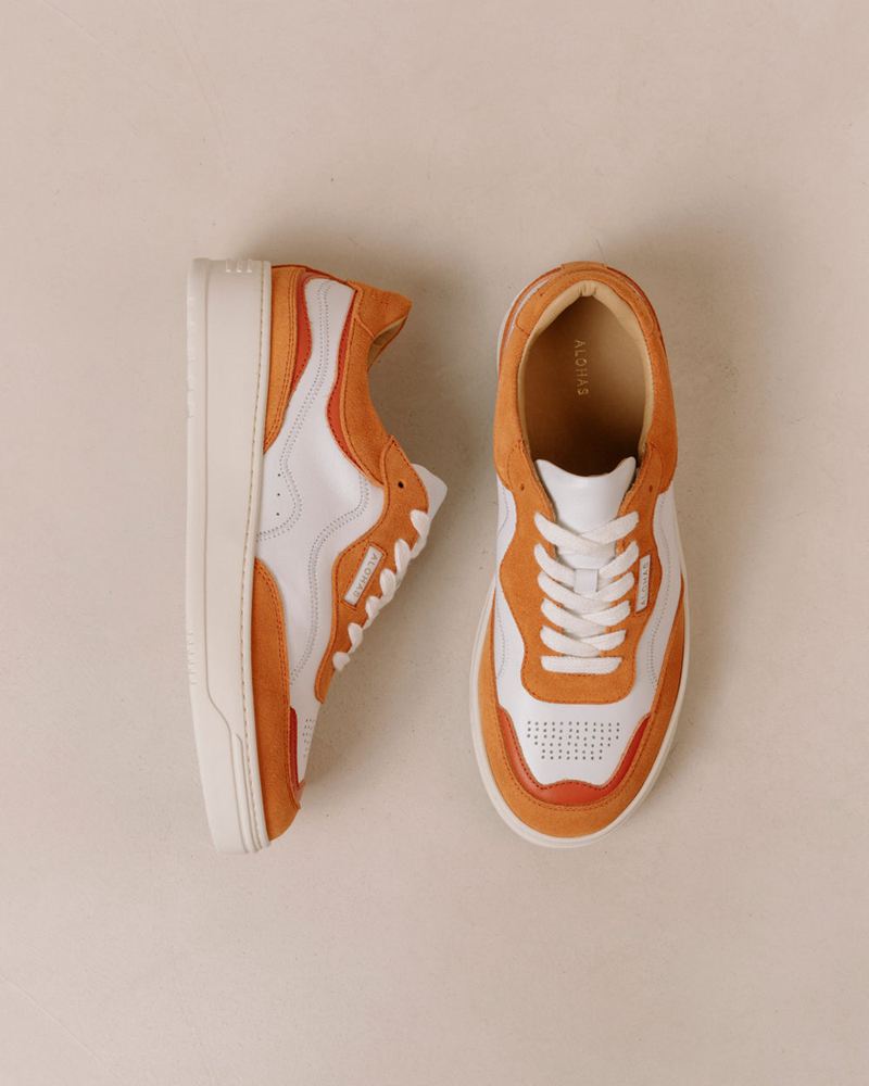 White/Orange Alohas Tb.87 Leather Women's Sneakers | UCVXO3728