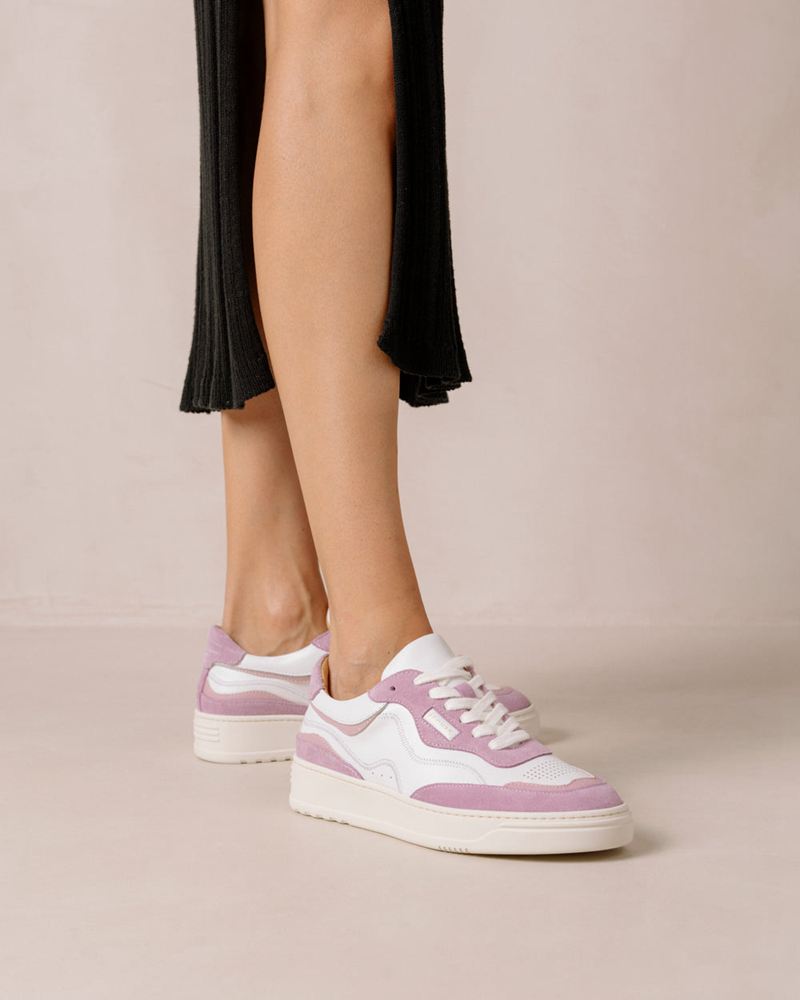 White/Purple Alohas Tb.87 Leather Women's Sneakers | YAXDF4685