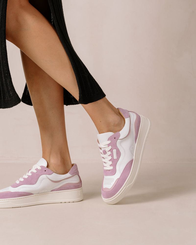 White/Purple Alohas Tb.87 Leather Women's Sneakers | YAXDF4685