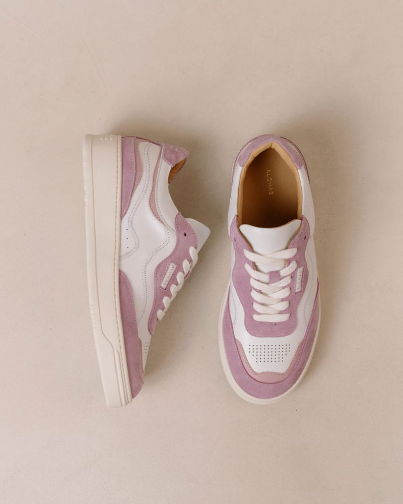 White/Purple Alohas Tb.87 Leather Women's Sneakers | YAXDF4685