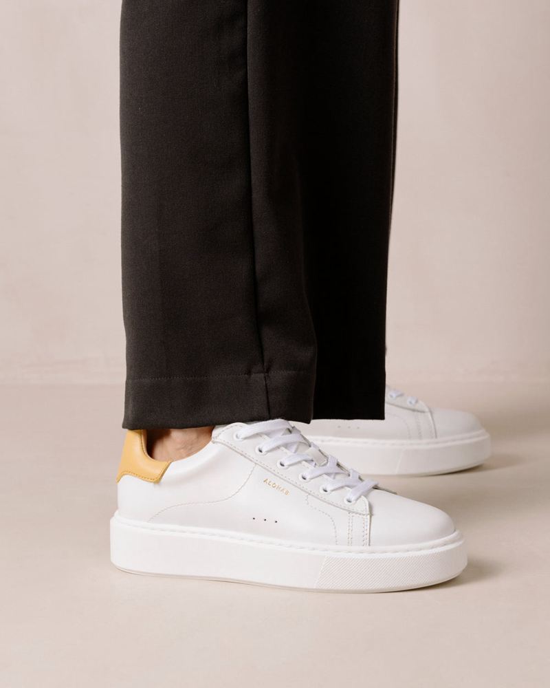 White/Yellow Alohas Tb.65 Leather Women's Sneakers | FSTHU8531