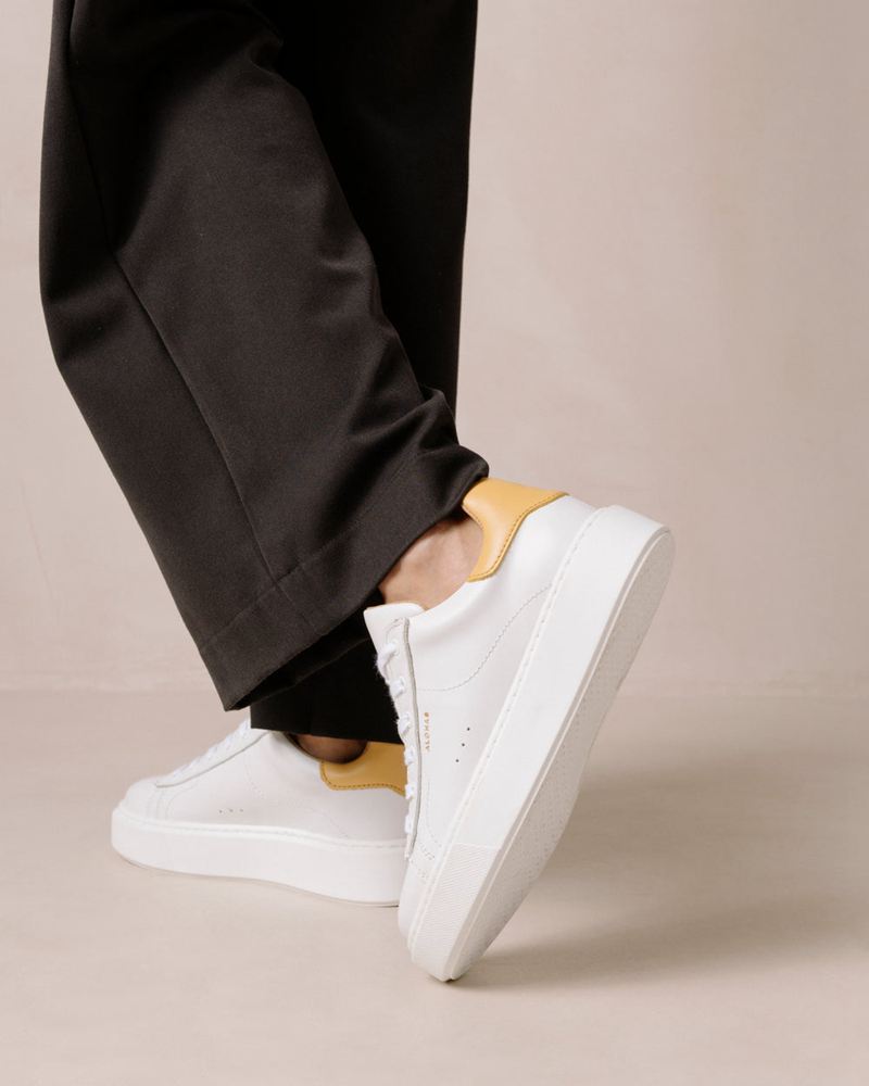 White/Yellow Alohas Tb.65 Leather Women's Sneakers | FSTHU8531