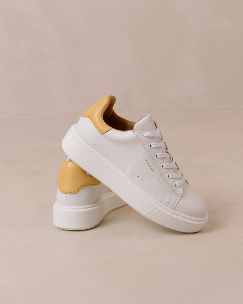 White/Yellow Alohas Tb.65 Leather Women's Sneakers | FSTHU8531