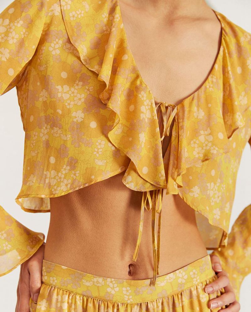 Yellow Alohas Linn Women's Tops | MKOFI3814